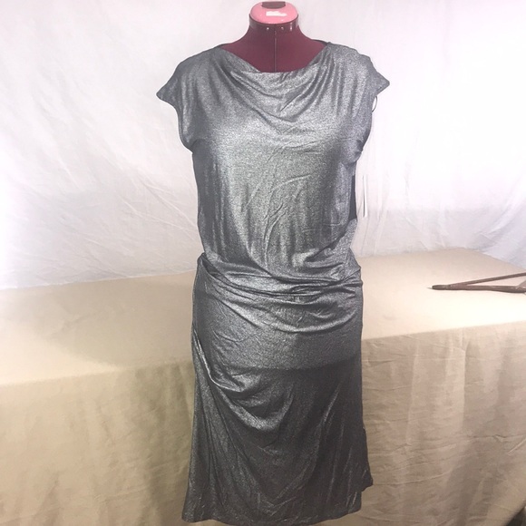 H by Halston Ruched Metallic Column Evening Dress - Picture 2 of 6
